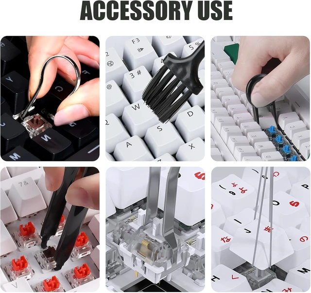 Alt view image 7 of 7 - 8 Piece Keycap Remover and Switch Puller Set with Precision Tweezers and Cleaning Brushes for Mechanical Keyboard Cleaning and Component Removal