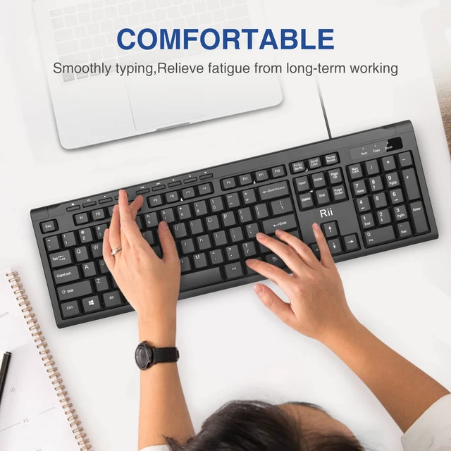 Alt view image 7 of 7 - Rii RK907 Ultra-Slim Compact USB Wired Keyboard for Mac and PC, Black (1PC)