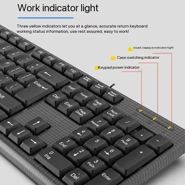 Alt view image 3 of 5 - Guiheng Wired Full Size Keyboard with Number Pad, USB, LED Indicators, Ergonomic Foldable Stands, Anti-Wear Letters, for Windows Mac PC Laptop - Black