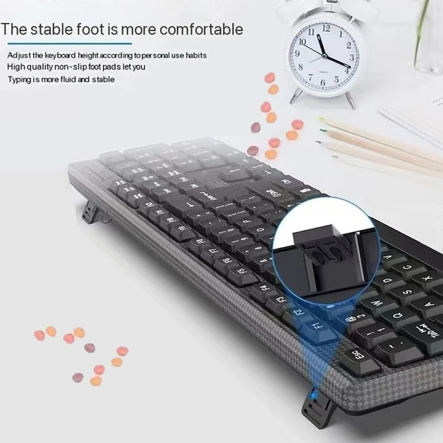 Alt view image 5 of 5 - Guiheng Wired Full Size Keyboard with Number Pad, USB, LED Indicators, Ergonomic Foldable Stands, Anti-Wear Letters, for Windows Mac PC Laptop - Black