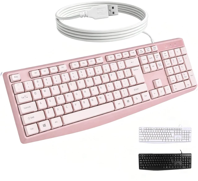 Main image of USB Wired Silent Keyboard for School Office Home PC, Pink