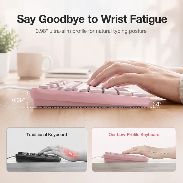 Alt view image 6 of 7 - USB Wired Silent Keyboard for School Office Home PC, Pink