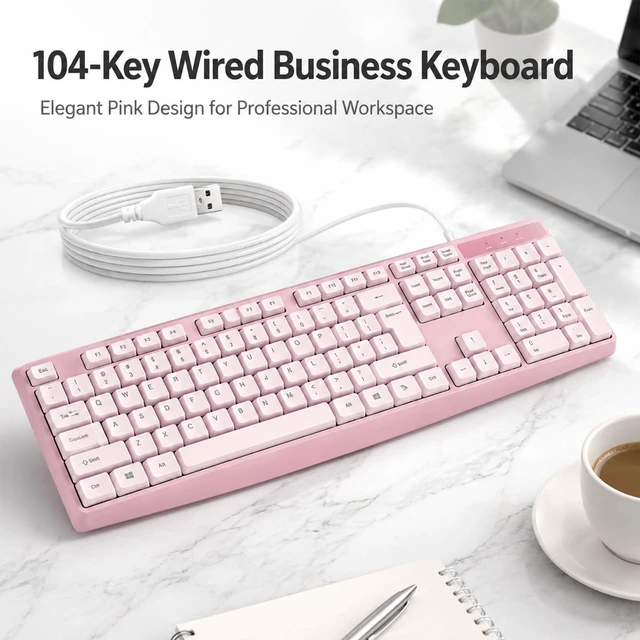 Alt view image 7 of 7 - USB Wired Silent Keyboard for School Office Home PC, Pink