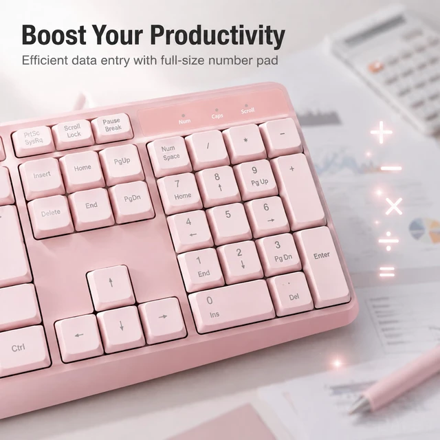 Alt view image 2 of 7 - USB Wired Silent Keyboard for School Office Home PC, Pink