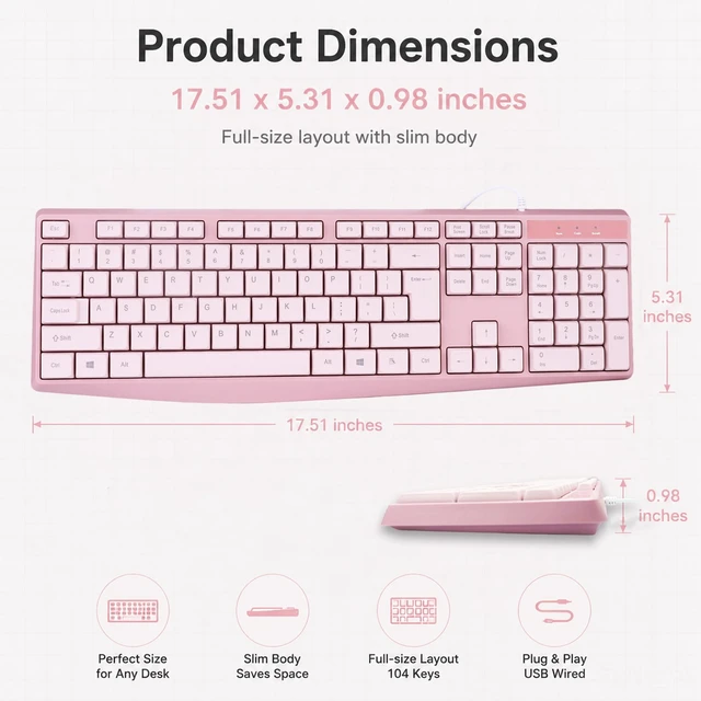 Alt view image 3 of 7 - USB Wired Silent Keyboard for School Office Home PC, Pink