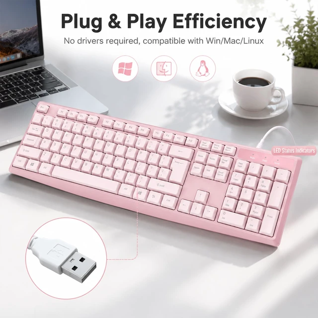 Alt view image 5 of 7 - USB Wired Silent Keyboard for School Office Home PC, Pink