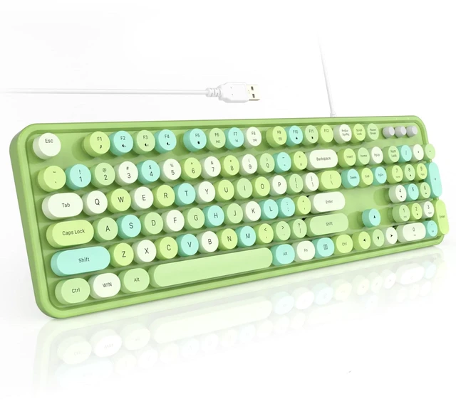 Main image of Colorful Wired USB Full Size Typewriter Keyboard with Foldable Stands for Windows PC Laptop (Green)