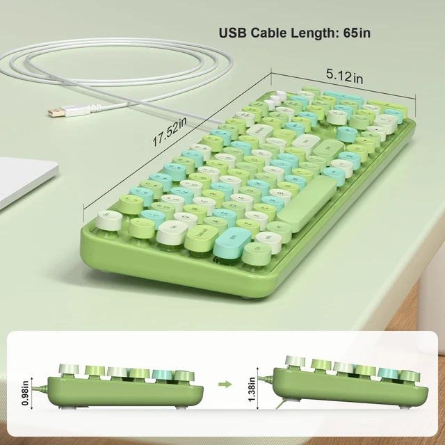 Alt view image 3 of 7 - Colorful Wired USB Full Size Typewriter Keyboard with Foldable Stands for Windows PC Laptop (Green)