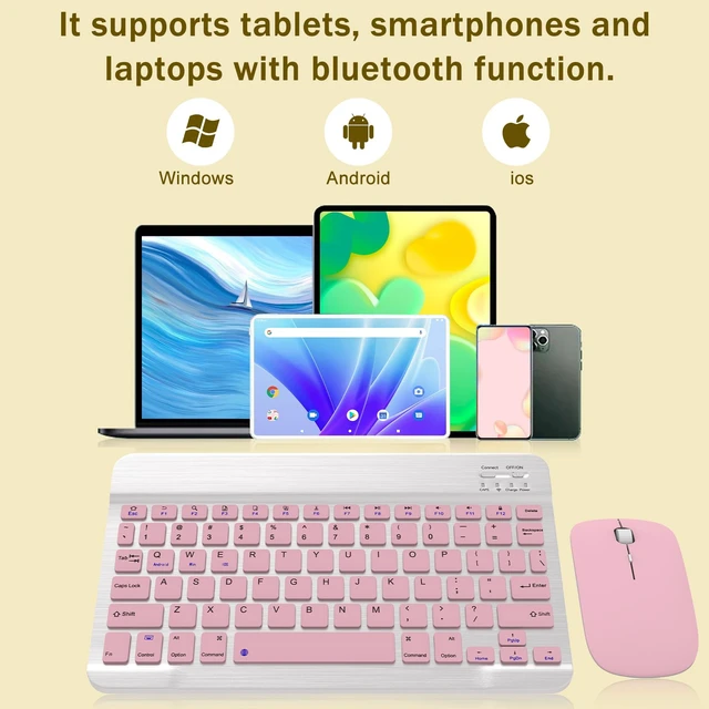 Alt view image 7 of 7 - Bluetooth Keyboard and Mouse Combo, Ultra-Slim Wireless Rechargeable, Universal for Android Windows iPad iPhone Samsung Tablet - Pink