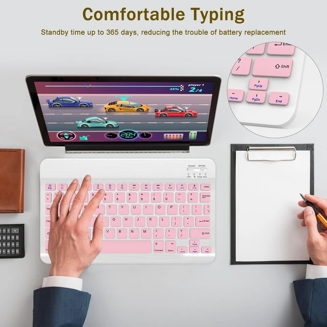 Alt view image 2 of 7 - Bluetooth Keyboard and Mouse Combo, Ultra-Slim Wireless Rechargeable, Universal for Android Windows iPad iPhone Samsung Tablet - Pink