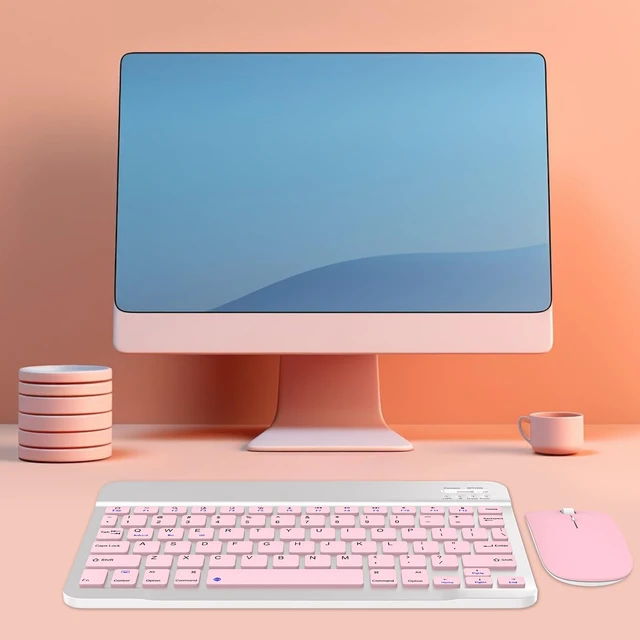 Alt view image 5 of 7 - Bluetooth Keyboard and Mouse Combo, Ultra-Slim Wireless Rechargeable, Universal for Android Windows iPad iPhone Samsung Tablet - Pink