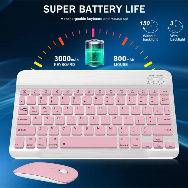 Alt view image 6 of 7 - Bluetooth Keyboard and Mouse Combo, Ultra-Slim Wireless Rechargeable, Universal for Android Windows iPad iPhone Samsung Tablet - Pink