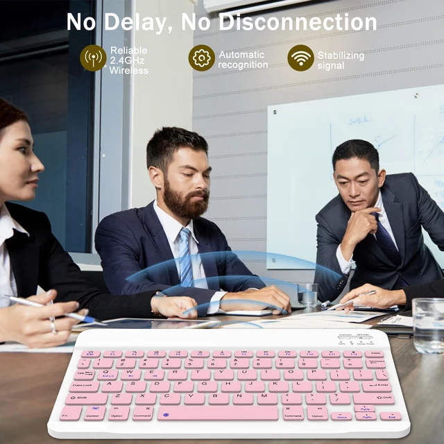 Alt view image 3 of 7 - Bluetooth Keyboard and Mouse Combo, Ultra-Slim Wireless Rechargeable, Universal for Android Windows iPad iPhone Samsung Tablet - Pink