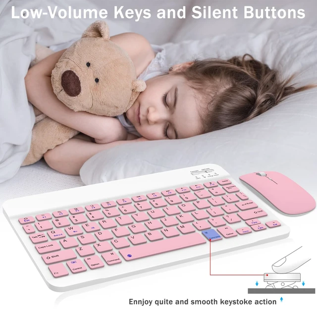 Alt view image 4 of 7 - Bluetooth Keyboard and Mouse Combo, Ultra-Slim Wireless Rechargeable, Universal for Android Windows iPad iPhone Samsung Tablet - Pink