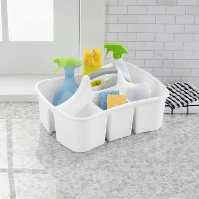 Alt view image 4 of 6 - Sterilite Divided Ultra Caddy, White, Plastic Utility Storage, Easy Carry, Handy