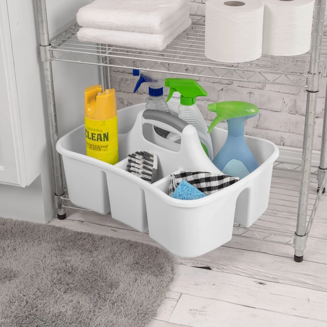 Alt view image 2 of 6 - Sterilite Divided Ultra Caddy, White, Plastic Utility Storage, Easy Carry, Handy