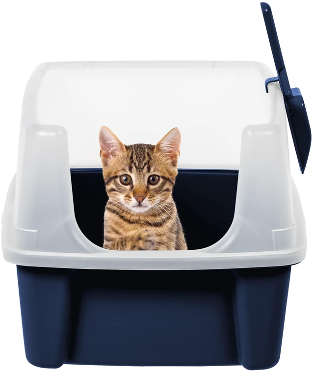 Main image of Inspired Essentials, High Sided Open Top Cat Litter Box with Scoop, Navy