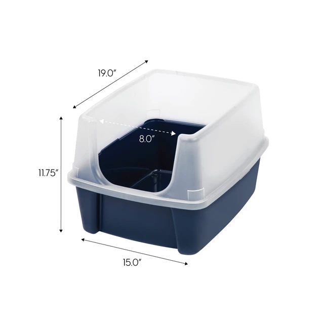 Alt view image 4 of 7 - Inspired Essentials, High Sided Open Top Cat Litter Box with Scoop, Navy