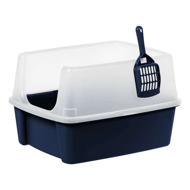 Alt view image 7 of 7 - Inspired Essentials, High Sided Open Top Cat Litter Box with Scoop, Navy