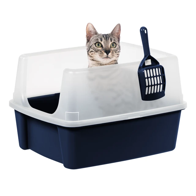 Alt view image 2 of 7 - Inspired Essentials, High Sided Open Top Cat Litter Box with Scoop, Navy