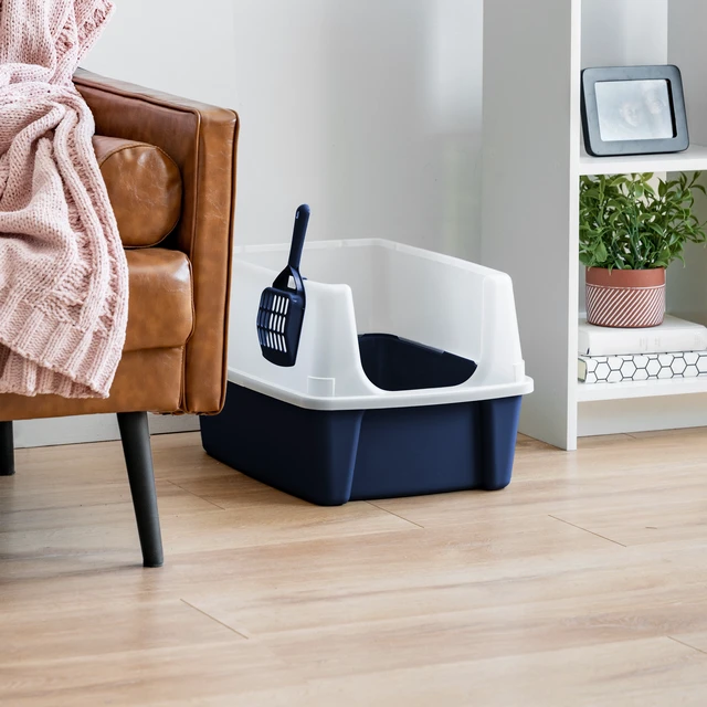 Alt view image 3 of 7 - Inspired Essentials, High Sided Open Top Cat Litter Box with Scoop, Navy
