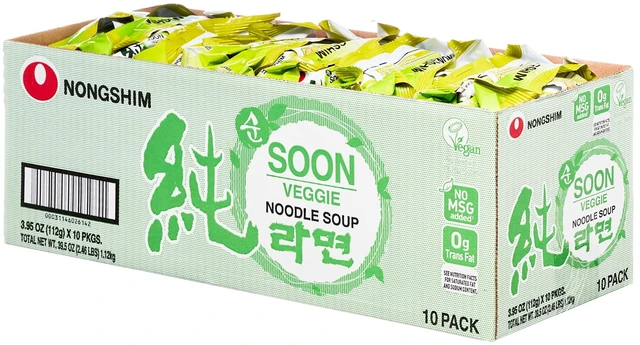 Main image of Nongshim Soon Veggie Vegan Ramen Noodle Soup, 3.95oz, 10 Count Pack