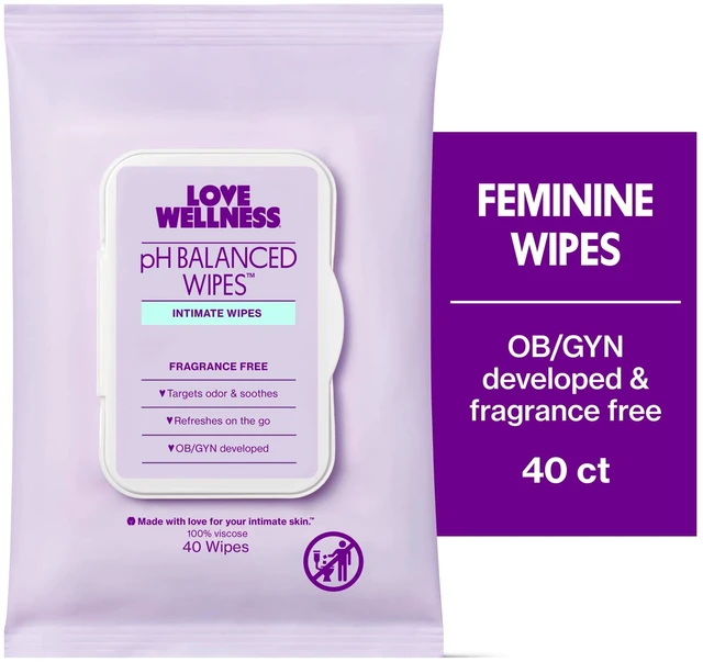 Main image of Love Wellness pH Balanced Feminine Wipes, Sensitive Skin, Face & Body, Fragrance-Free, 40Count