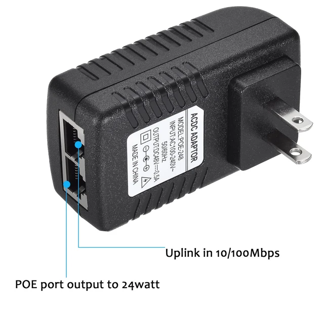 Alt view image 4 of 6 - 48V 24W 0.5A PoE Injector, IEEE 802.3af, 10/100Mbps, US Wall Plug, for IP Phones Cameras PoE Devices, 2-Pack