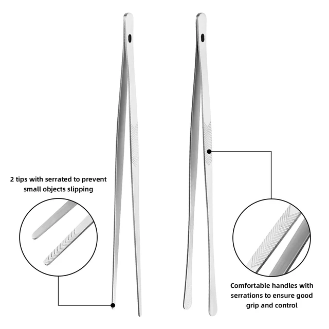 Alt view image 5 of 7 - ChefBee 2PCS 12" Stainless Steel Serrated Tips Kitchen Tongs Tweezers