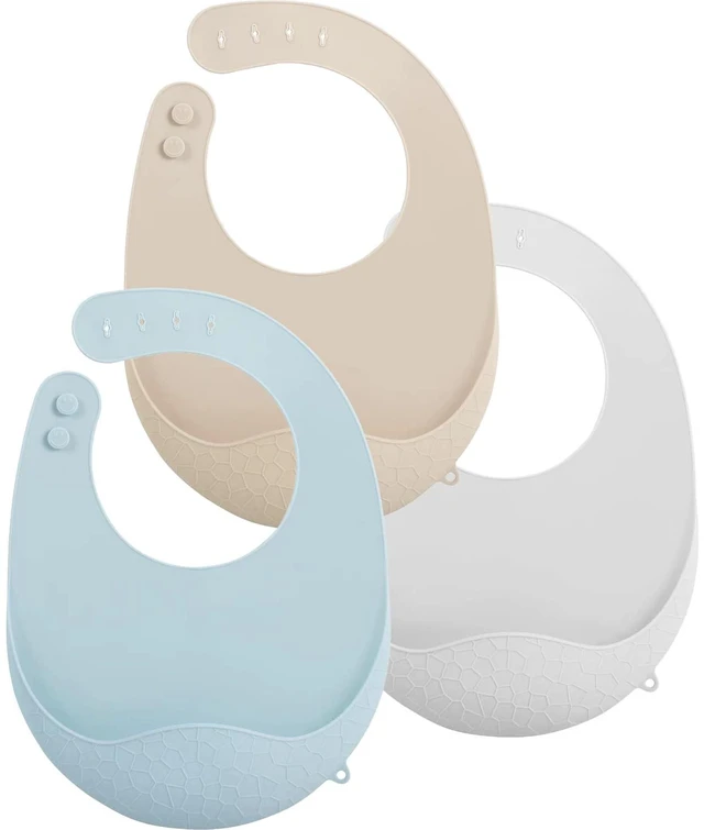 Main image of PandaEar 3 Pack Super Light Silicone Baby Bibs, Waterproof with Pocket Food Catcher, Soft Adjustable