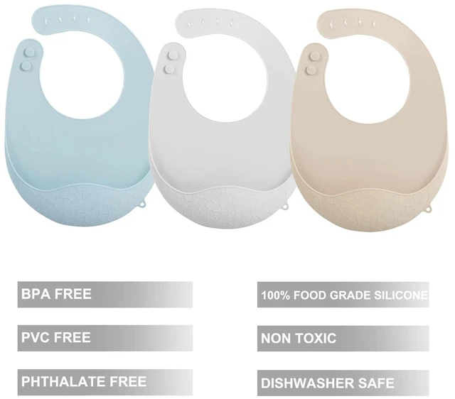 Alt view image 2 of 7 - PandaEar 3 Pack Super Light Silicone Baby Bibs, Waterproof with Pocket Food Catcher, Soft Adjustable
