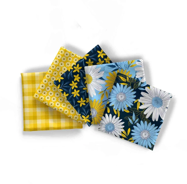 Main image of David Textiles 100% Cotton Darling Daisy 18" x 21" Multi-color Quilting Sewing Fabric 5 Pieces
