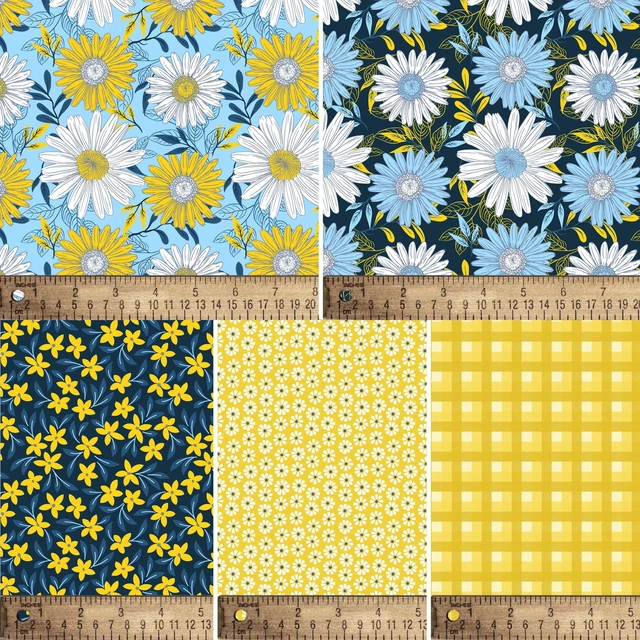 Alt view image 5 of 6 - David Textiles 100% Cotton Darling Daisy 18" x 21" Multi-color Quilting Sewing Fabric 5 Pieces
