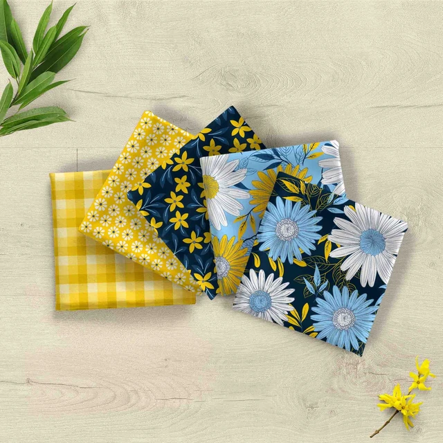 Alt view image 4 of 6 - David Textiles 100% Cotton Darling Daisy 18" x 21" Multi-color Quilting Sewing Fabric 5 Pieces