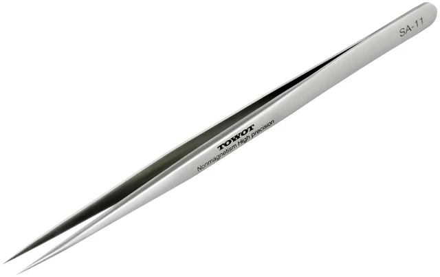 Main image of TOWOT Precision Stainless Steel Pointed Tweezers, Non-Magnetic, Industrial, for Craft, Electronics, Soldering, Experimental Work, Jewelry-Making