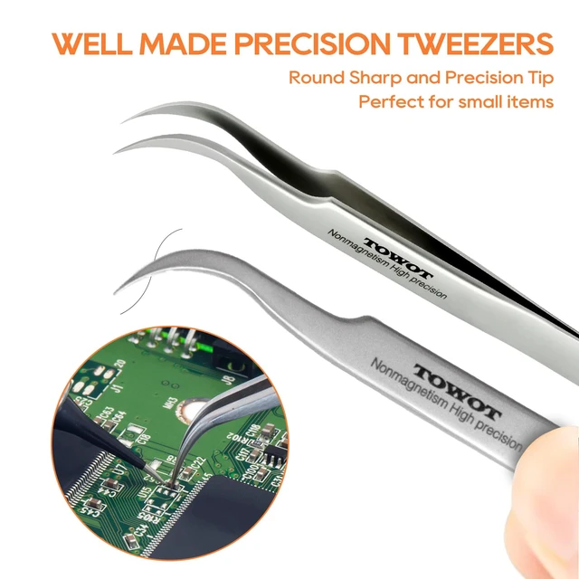 Alt view image 6 of 7 - TOWOT Precision Stainless Steel Pointed Tweezers, Non-Magnetic, Industrial, for Craft, Electronics, Soldering, Experimental Work, Jewelry-Making