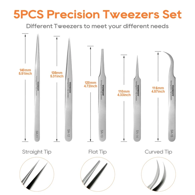 Alt view image 5 of 7 - TOWOT Precision Stainless Steel Pointed Tweezers, Non-Magnetic, Industrial, for Craft, Electronics, Soldering, Experimental Work, Jewelry-Making