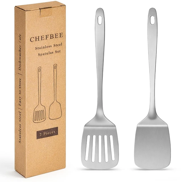Main image of ChefBee 2-Piece Stainless Steel Spatula Set, Solid and Slotted Turner