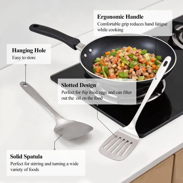 Alt view image 2 of 7 - ChefBee 2-Piece Stainless Steel Spatula Set, Solid and Slotted Turner