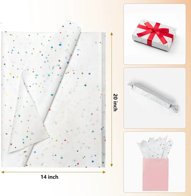 Alt view image 5 of 6 - Recyclable White Glitter Tissue Paper 36 Sheets 14x20 Inch for Gift Bags, Weddings, Birthdays, Party & Festival Decorations DIY Craft Supplies