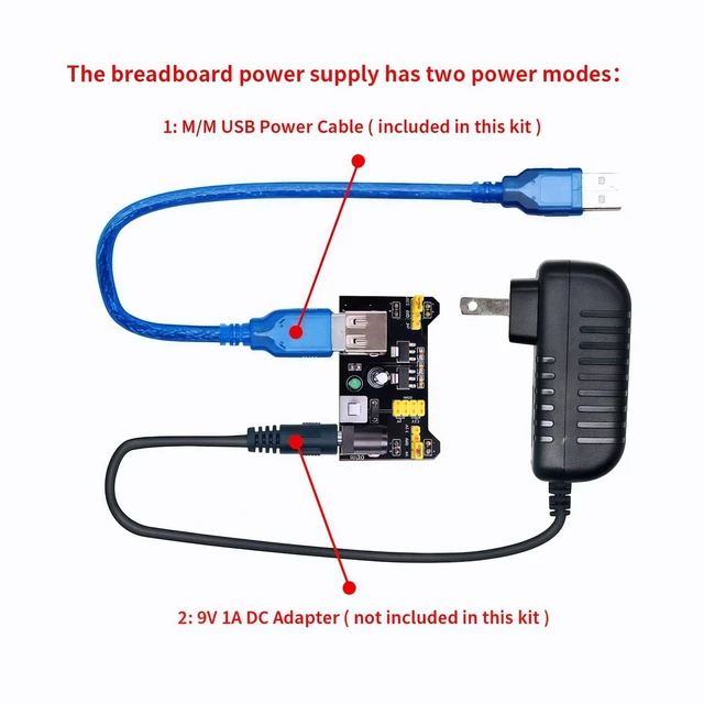 Alt view image 3 of 7 - REXQualis Electronics Basic Kit with Power Supply Module, Breadboard, Jumper Wire, LED, Resistor, 300+ PCS Sensors and Components for Electronics Projects