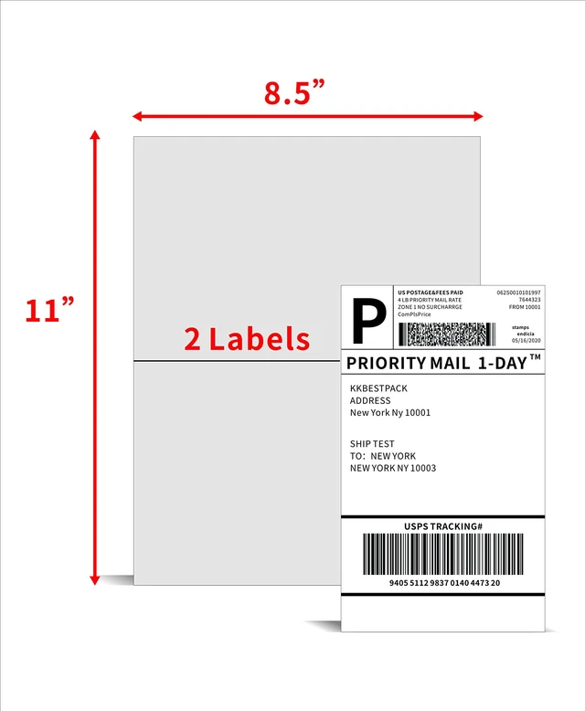 Alt view image 4 of 4 - KKBESTPACK 2LP Half Sheet Shipping Labels for Laser & Inkjet Printers, 2 Per Page, Self-Adhesive, White, 8.5 x 5.5, 200 Count