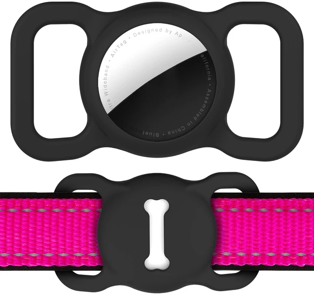 Main image of AirTag Dog Collar Holder for 1st & 2nd Generation, Silicone Protective Cat Dog Collar, GPS Tracking Accessories, Bone Pattern (1 Pack, Black)