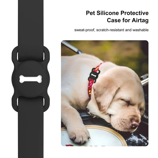 Alt view image 2 of 6 - AirTag Dog Collar Holder for 1st & 2nd Generation, Silicone Protective Cat Dog Collar, GPS Tracking Accessories, Bone Pattern (1 Pack, Black)