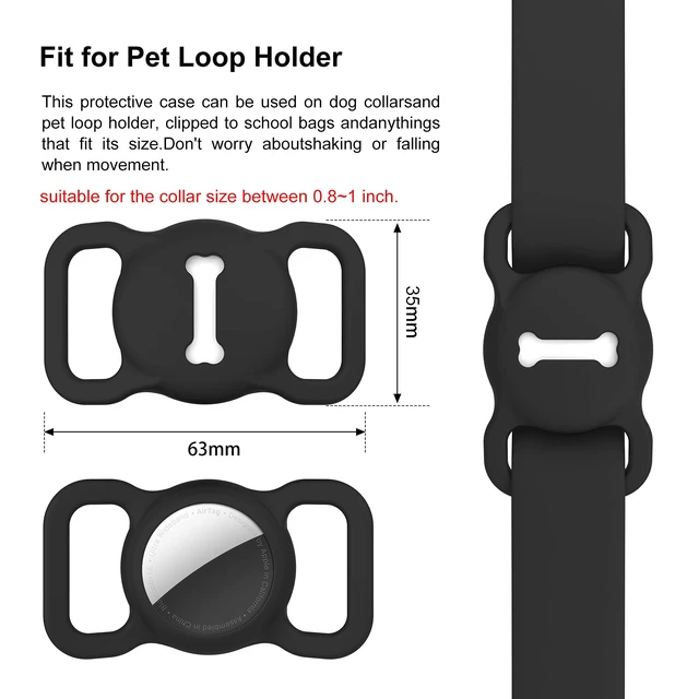 Alt view image 5 of 6 - AirTag Dog Collar Holder for 1st & 2nd Generation, Silicone Protective Cat Dog Collar, GPS Tracking Accessories, Bone Pattern (1 Pack, Black)