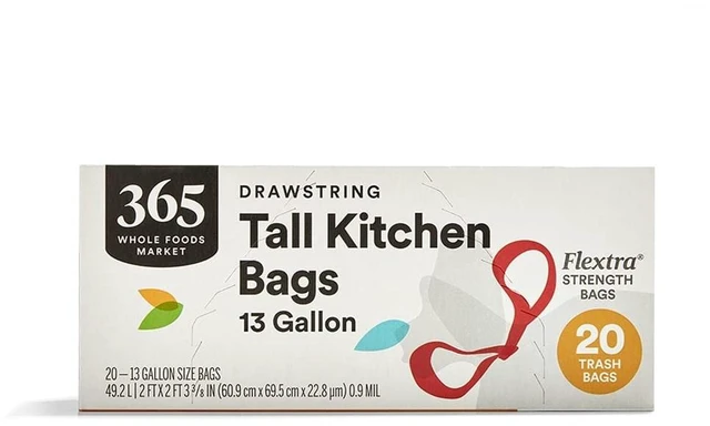 Main image of 365 by Whole Foods Market Flextra Strength Drawstring Tall Kitchen Trash Bags, 13 Gallon, 20 Count