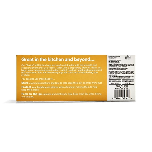 Alt view image 2 of 2 - 365 by Whole Foods Market Flextra Strength Drawstring Tall Kitchen Trash Bags, 13 Gallon, 20 Count