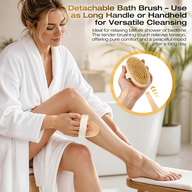 Alt view image 6 of 7 - Natural Bristle Long Handle Dry Brushing Back Brush