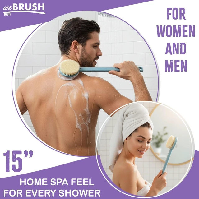 Alt view image 4 of 7 - Bath Body Brush 15in Long Handle Soft Nylon Bristles Exfoliating Back Scrubber for Women and Men