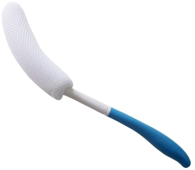 Main image of MagiDeal Vinyl Quote Me Long Anti-Slip Curve Handled Bath Body Brush, Easy Reach for Seniors, Elderly, Pregnant, Blue, 15.35"